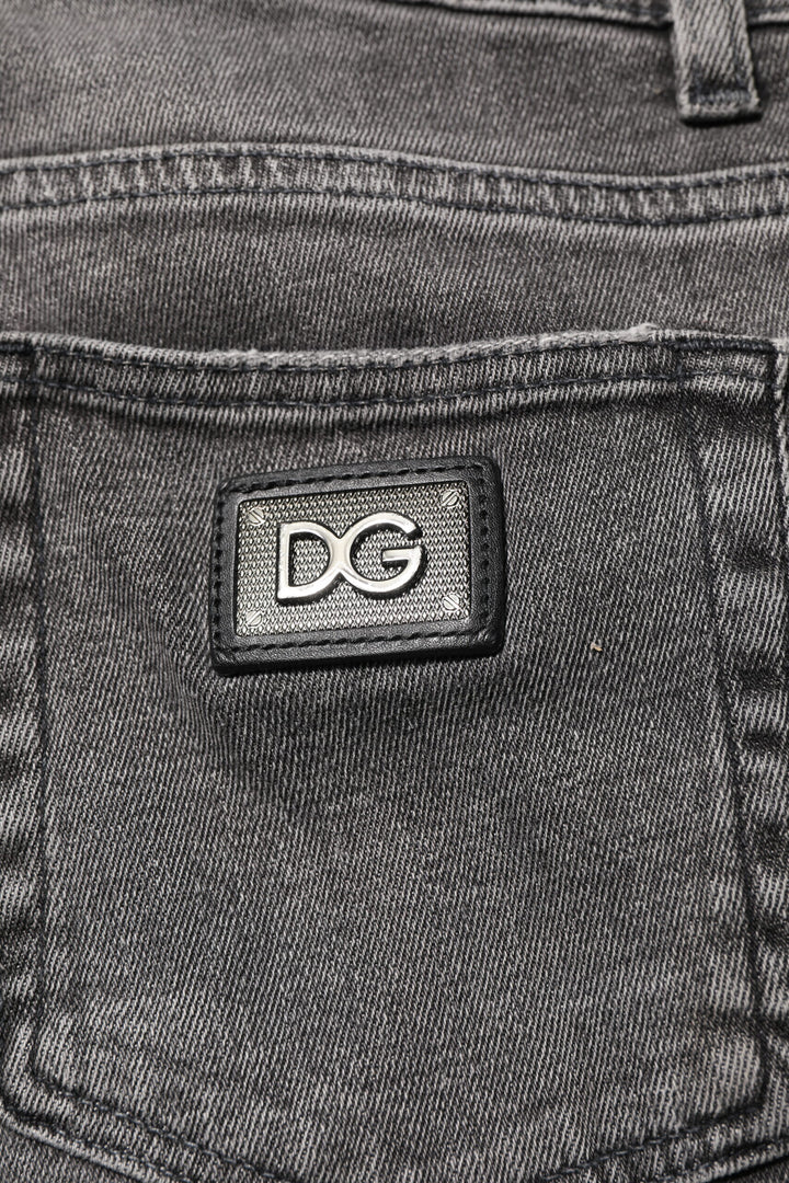 Gray Cotton Logo Plaque Men Denim Jeans