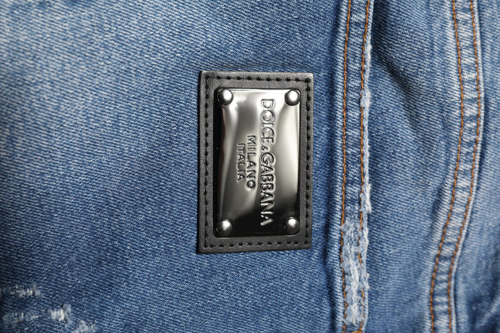 Blue Washed Cotton Logo Plaque Denim Jeans