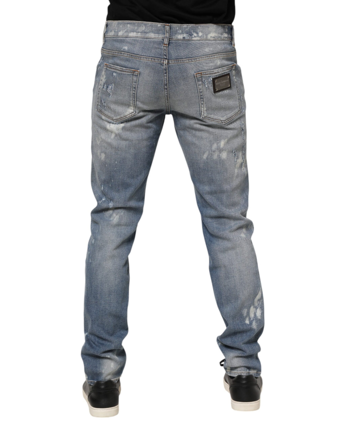 Blue Cotton Tattered Slim Fit Men Denim Jeans