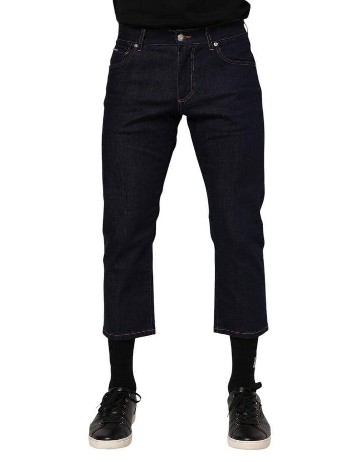 Dark Blue Cotton Logo Slim Fit Men Denim Jeans