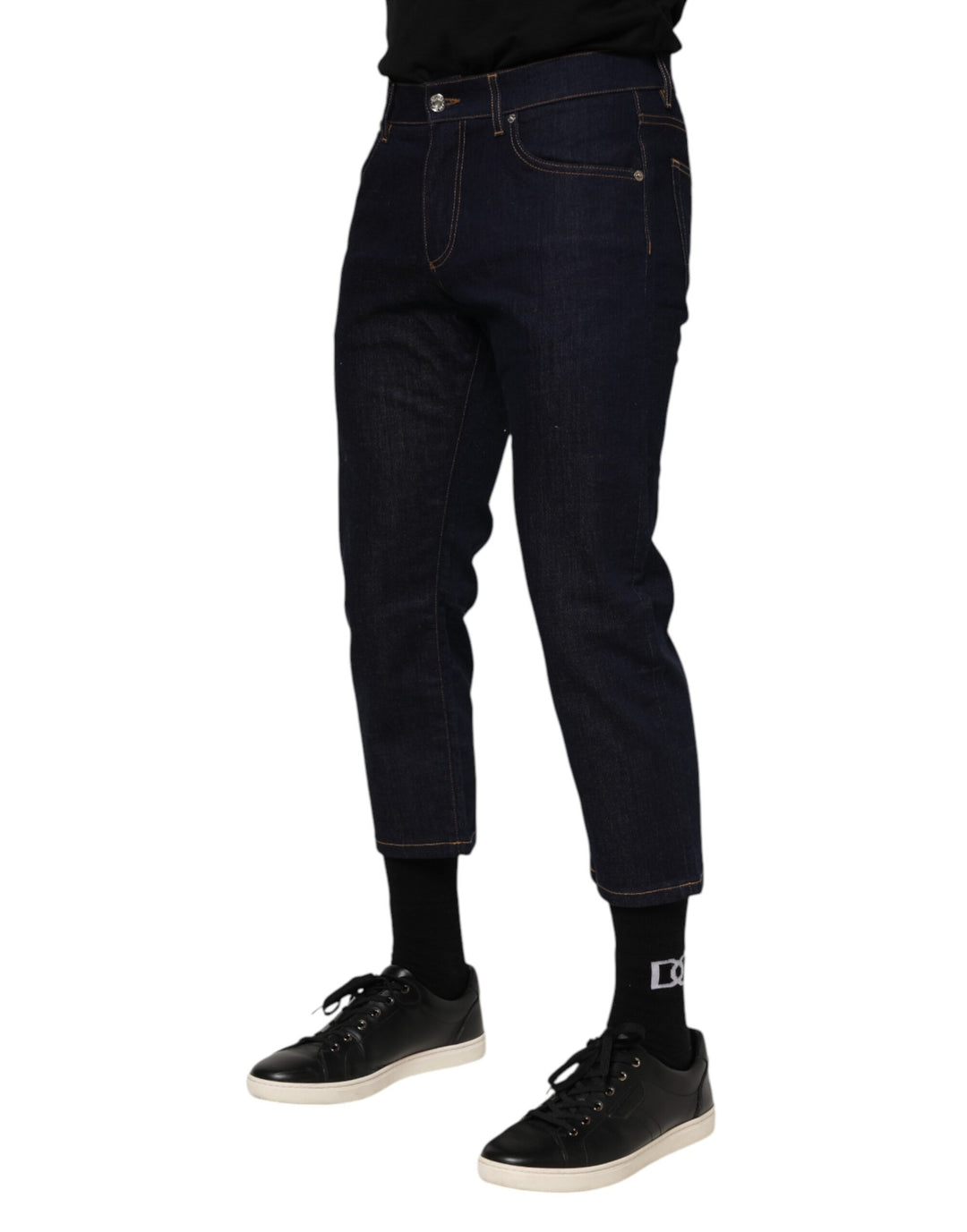 Dark Blue Cotton Logo Slim Fit Men Denim Jeans