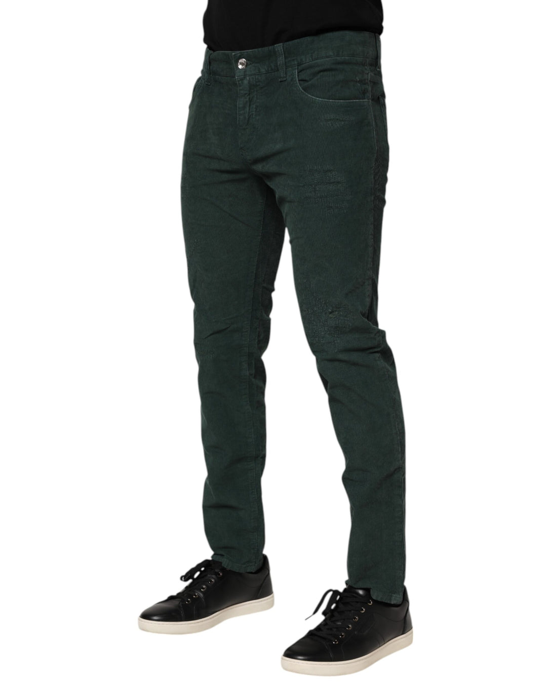 Green Cotton Corduroy Skinny Pants