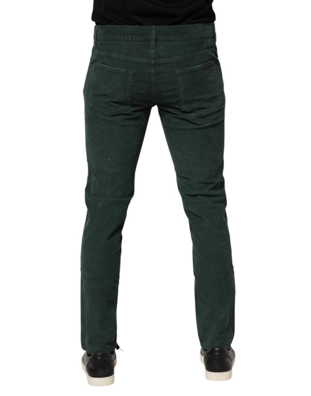 Green Cotton Corduroy Skinny Pants