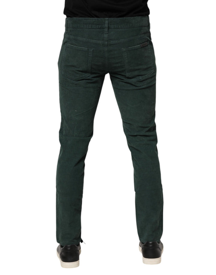 Green Cotton Corduroy Skinny Pants