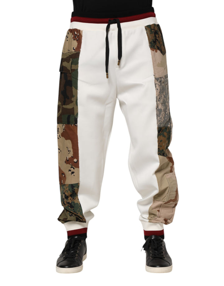 White Patchwork Jogger Pants