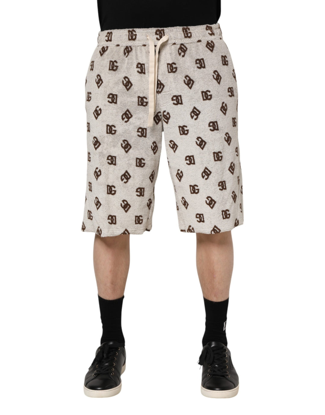 White Cotton DG Mania Print Men Bermuda Shorts