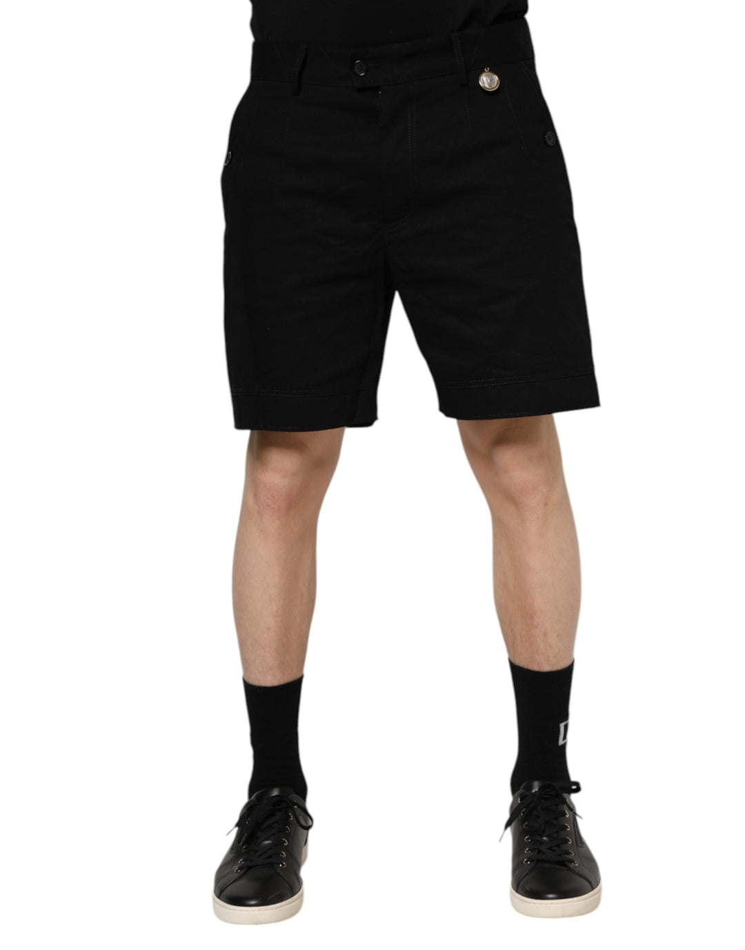 Black Cotton Knee Length Men Bermuda Shorts