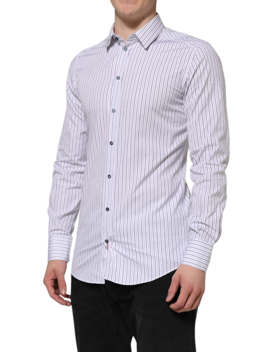 White Blue Striped Cotton GOLD Formal Shirt