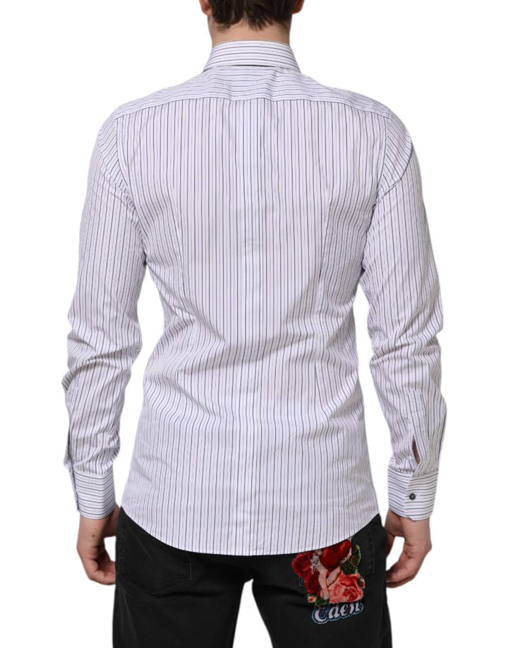 White Blue Striped Cotton GOLD Formal Shirt