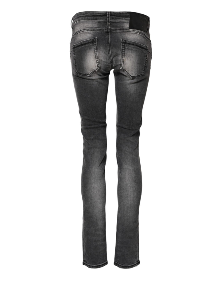 Dark Gray Cotton Slim Fit Denim Low Waist Denim Jeans
