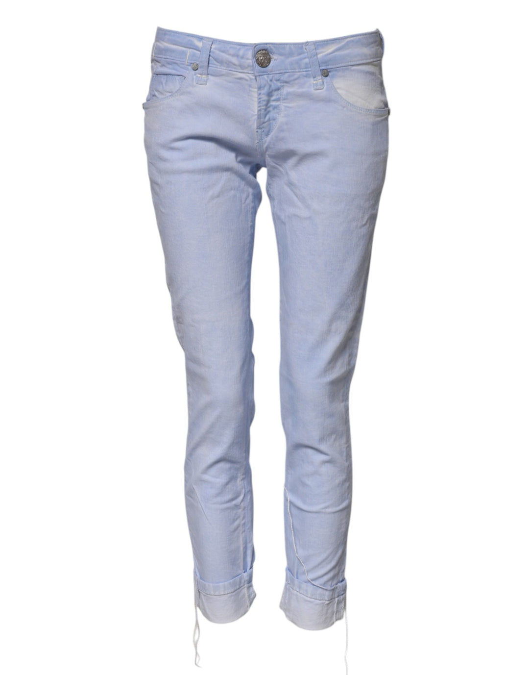 Light Blue Cotton Slim Fit Denim Low Waist Denim Jeans