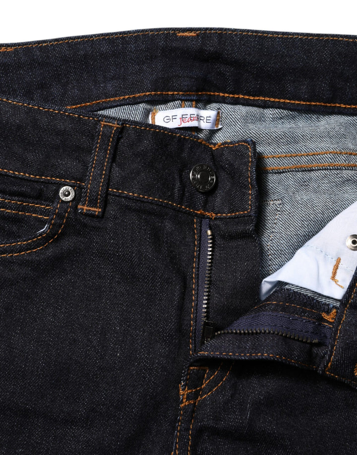 Dark Blue Cotton Mid Waisted Skinny Denim Jeans