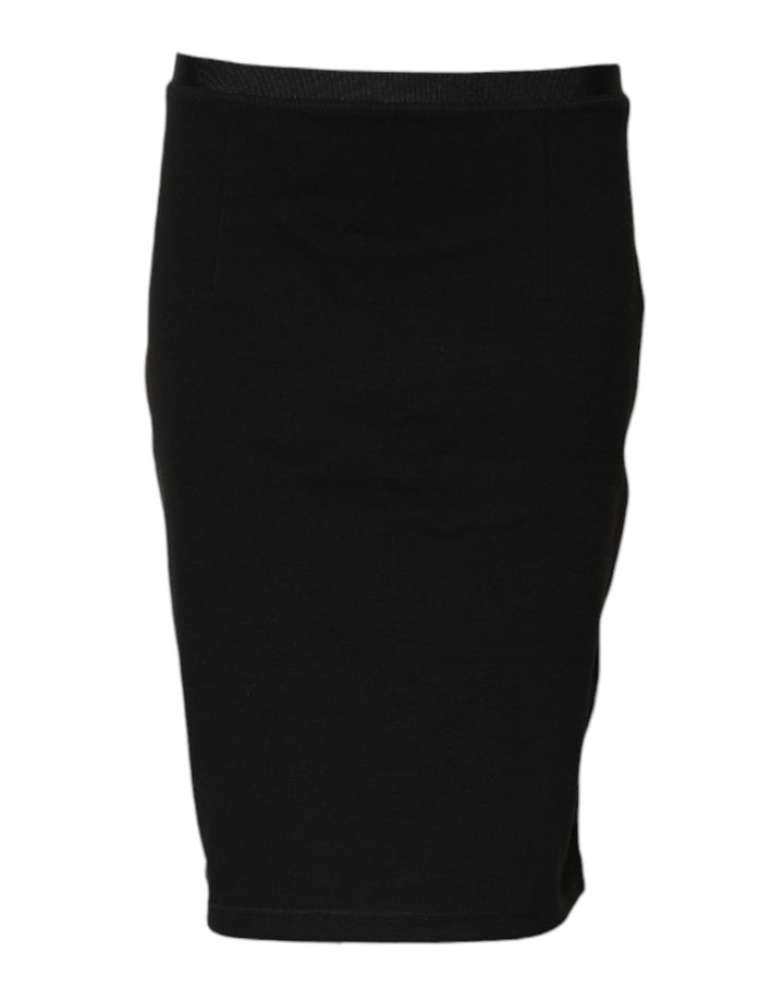 Black Polyester Pencil Cut Knee Length Skirt