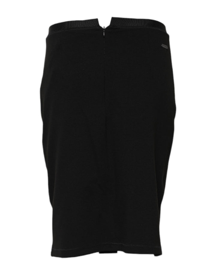 Black Polyester Pencil Cut Knee Length Skirt