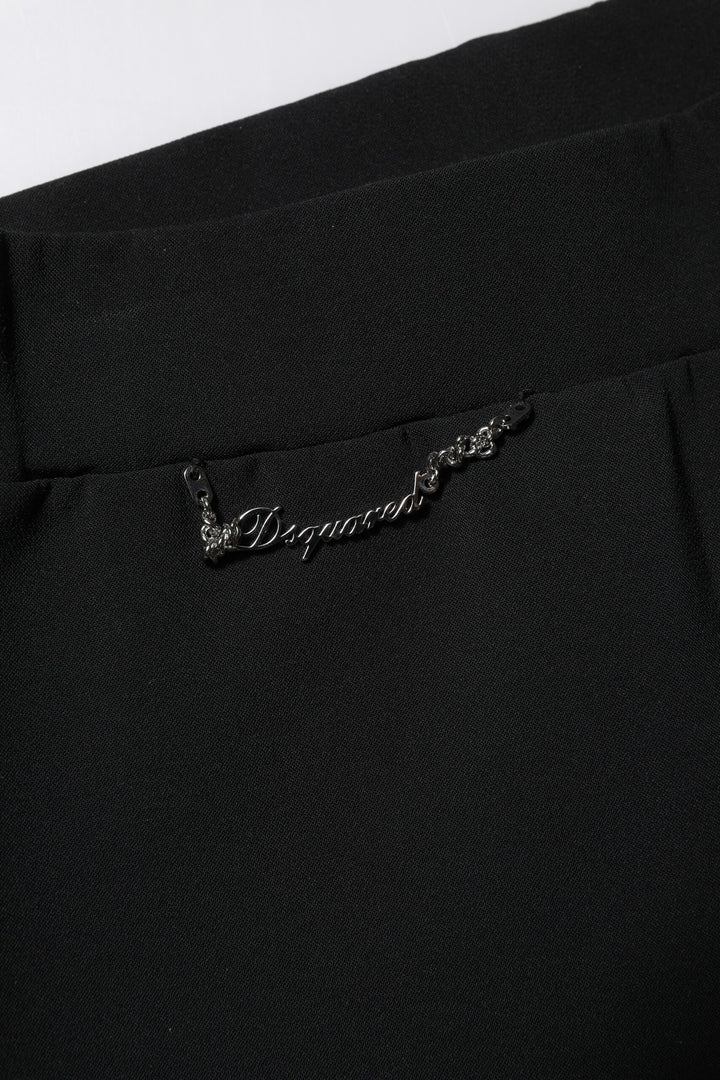 Black Polyester High Waisted Flared Pants