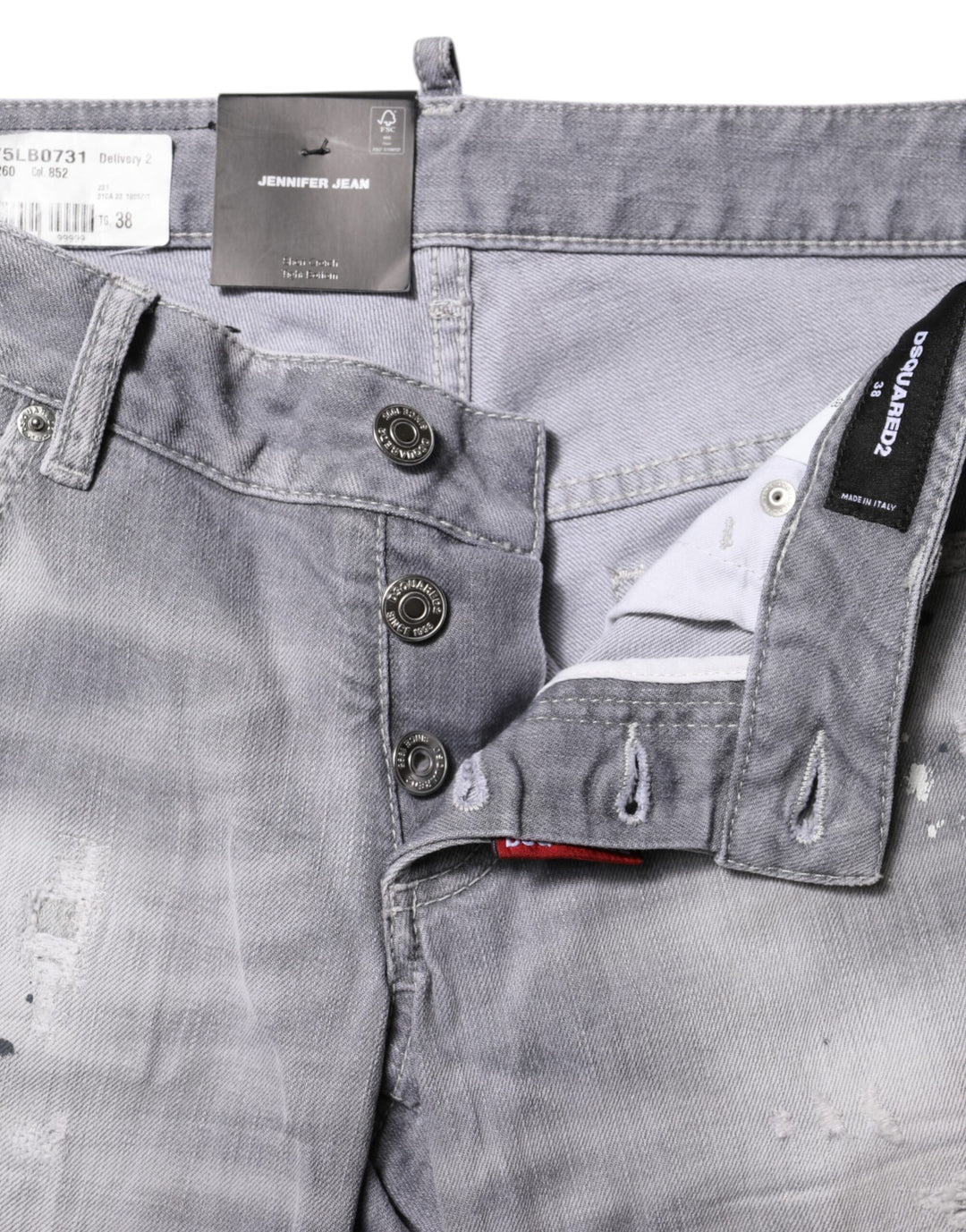 Gray Washed Mid Waist Tapered Denim Jeans