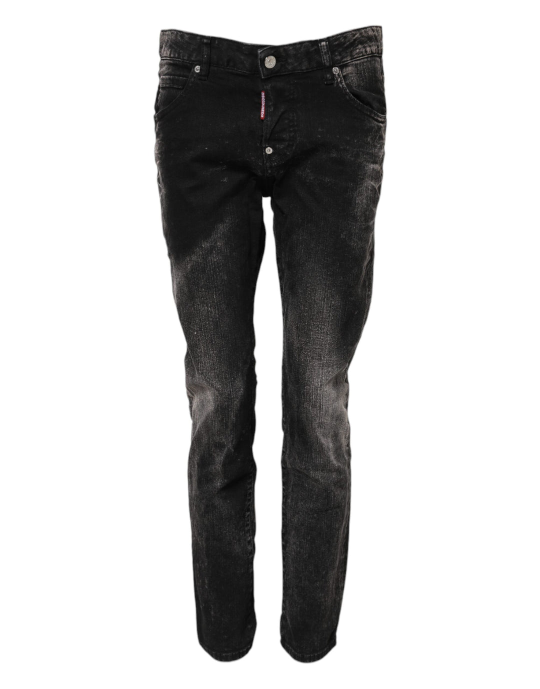 Black Washed Mid Waist Tapered Denim Jeans