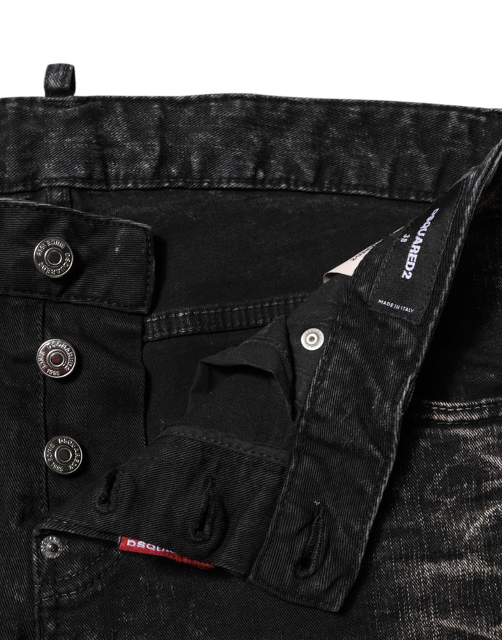 Black Washed Mid Waist Tapered Denim Jeans