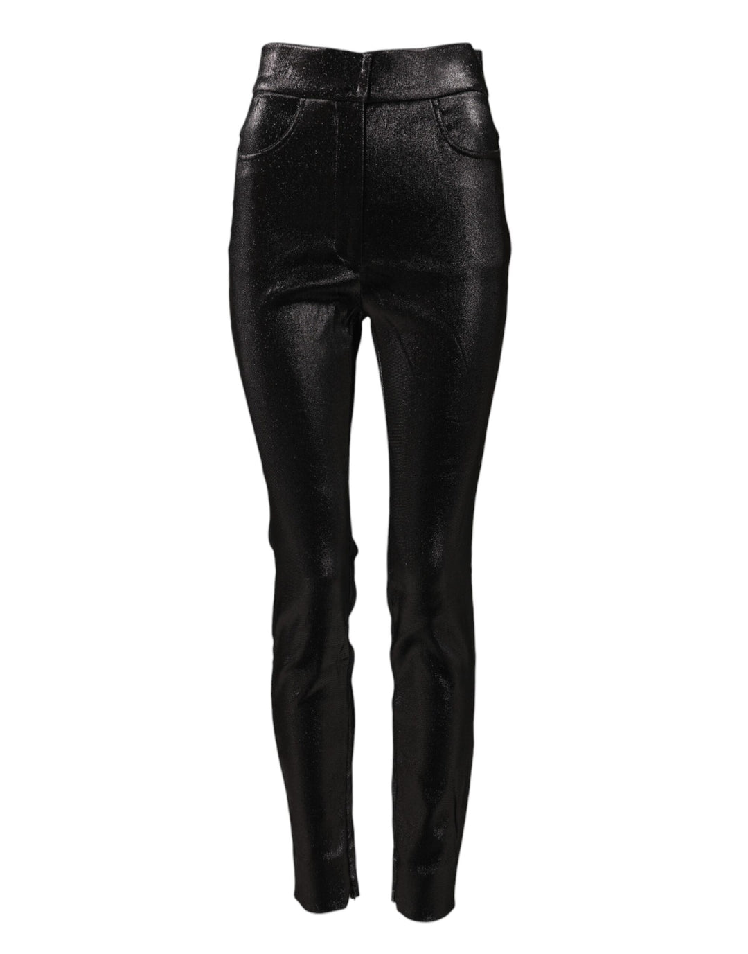 Black Cotton Stretch Silver Lurex Thread Pants