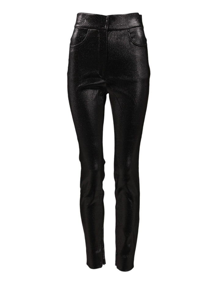 Black Cotton Stretch Silver Lurex Thread Pants