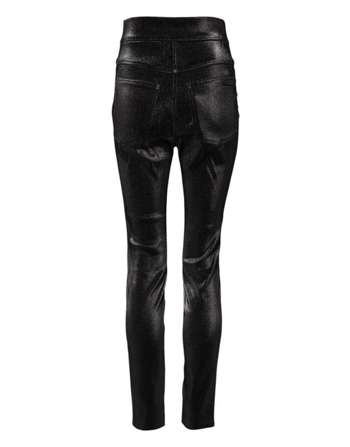 Black Cotton Stretch Silver Lurex Thread Pants