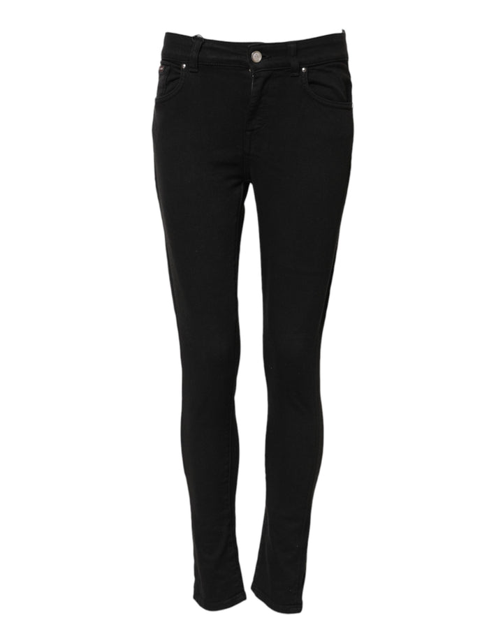 Black Cotton Skinny Mid Waist Denim Jeans