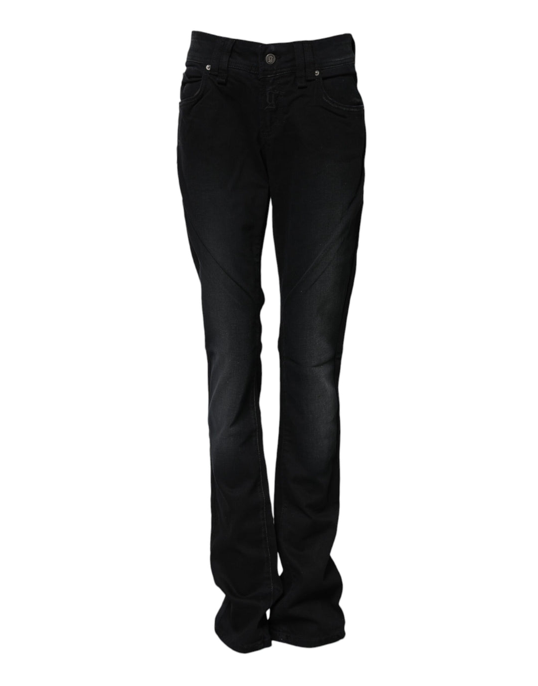 Black Cotton Mid Waist Tapered Denim Jeans