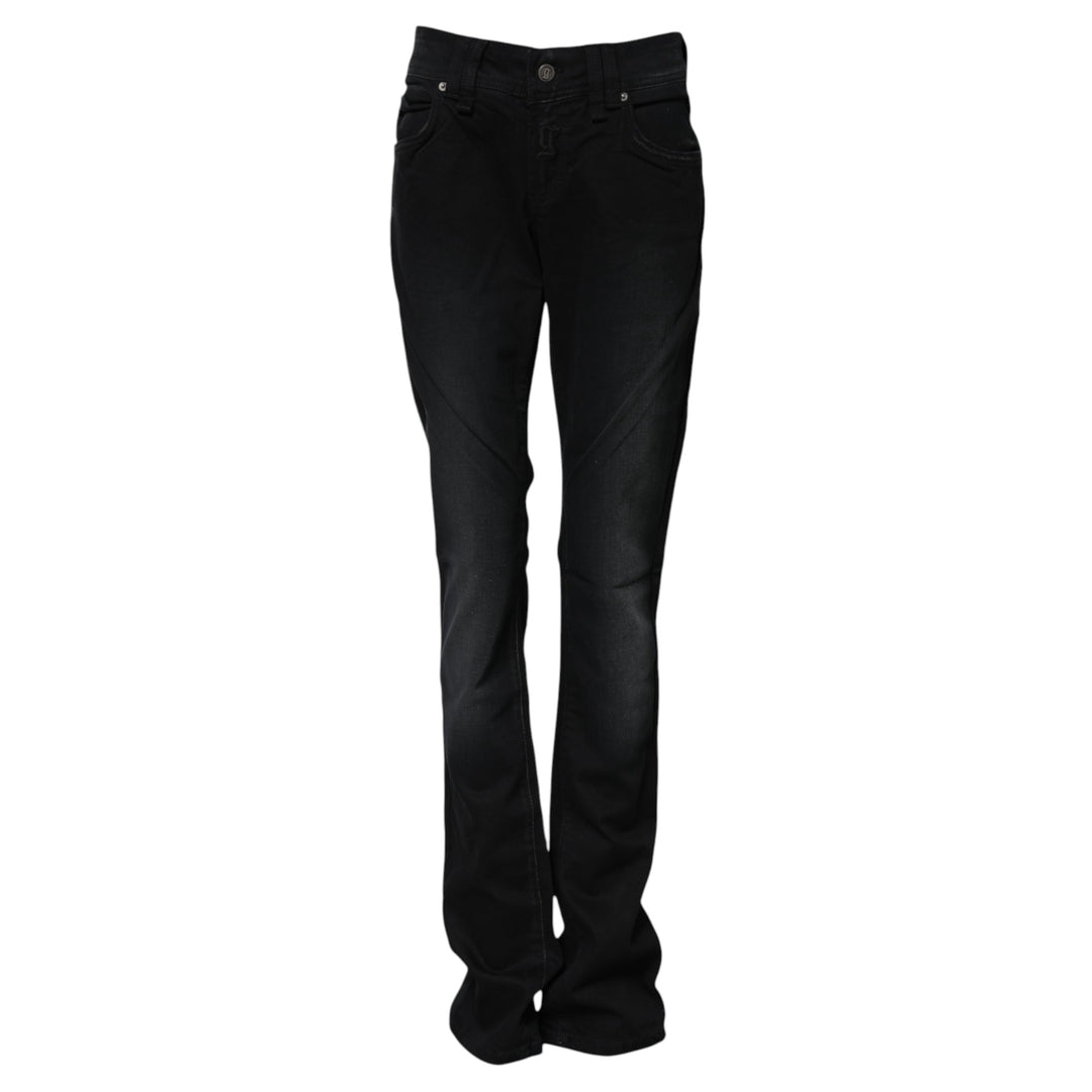 Black Cotton Mid Waist Tapered Denim Jeans