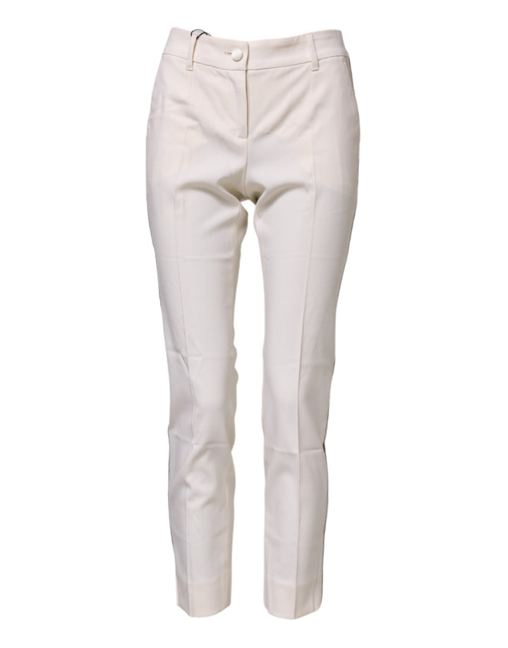 White Wool Tapered High Waist Pants