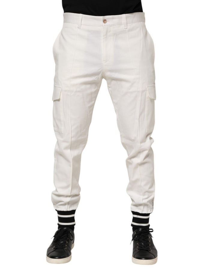 White Cotton Jogger Cargo Skinny Men Pants