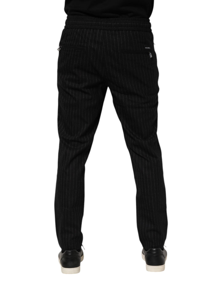 Black Striped Wool Men Jogger Pants
