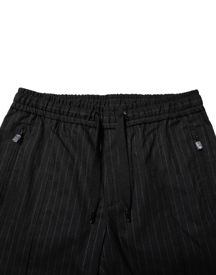 Black Striped Wool Men Jogger Pants