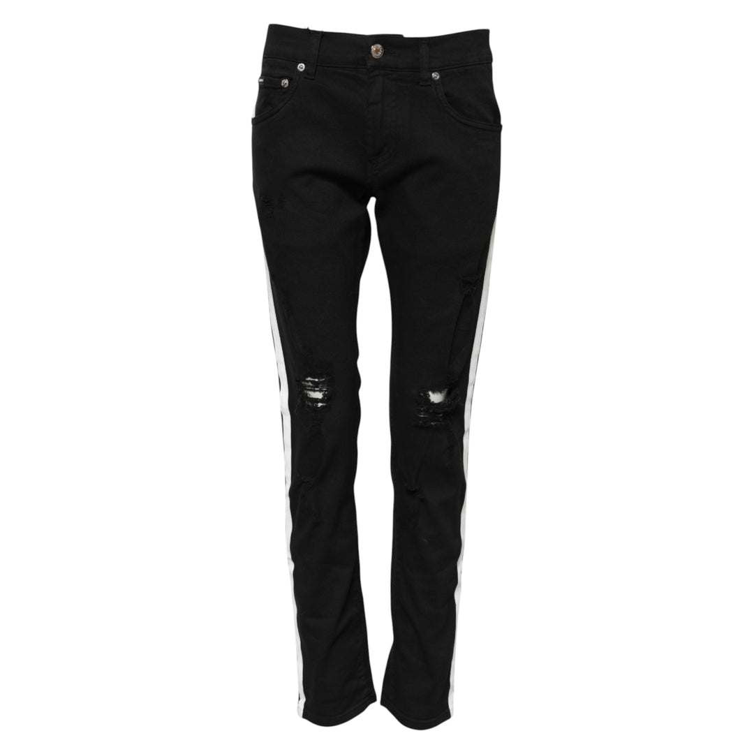 Black Tattered White Lining Skinny Denim Jeans