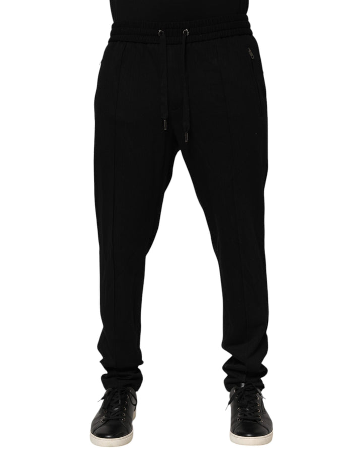 Black Viscose Skinny Logo Men Jogger Pants