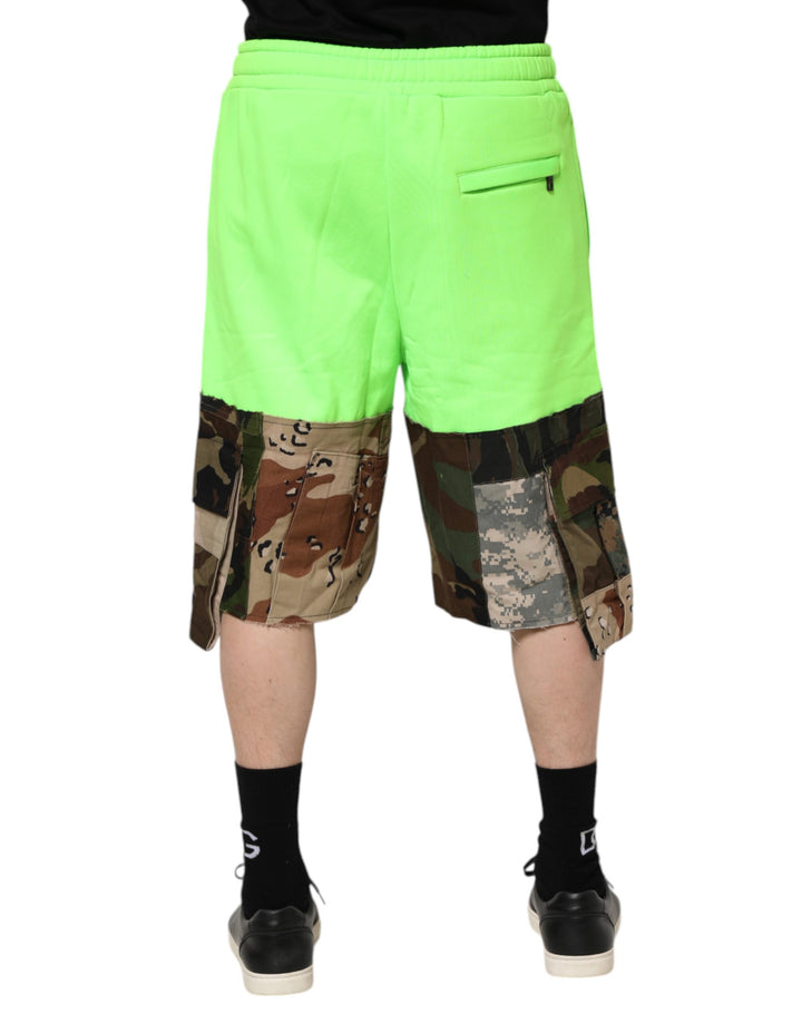Green Patchwork Cargo Bermuda Men Shorts