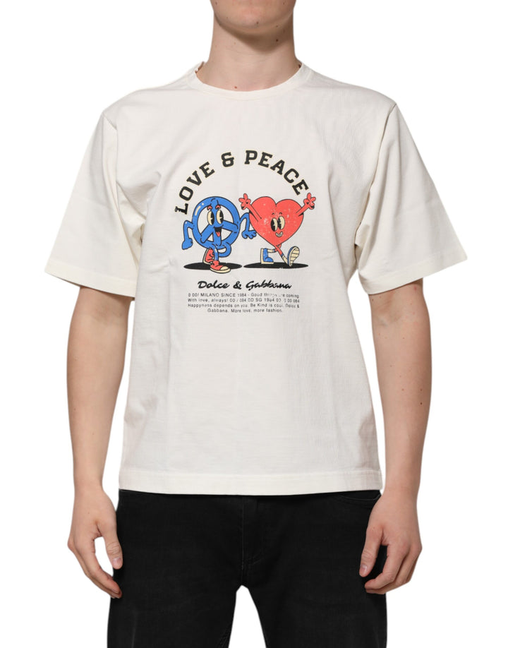 White Love Peace Cotton Men Crew Neck T-shirt