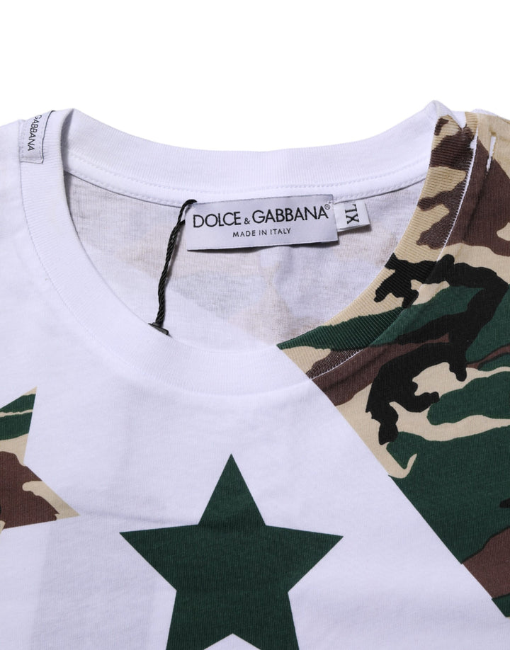 White Camouflage Cotton Men Crew Neck T-shirt