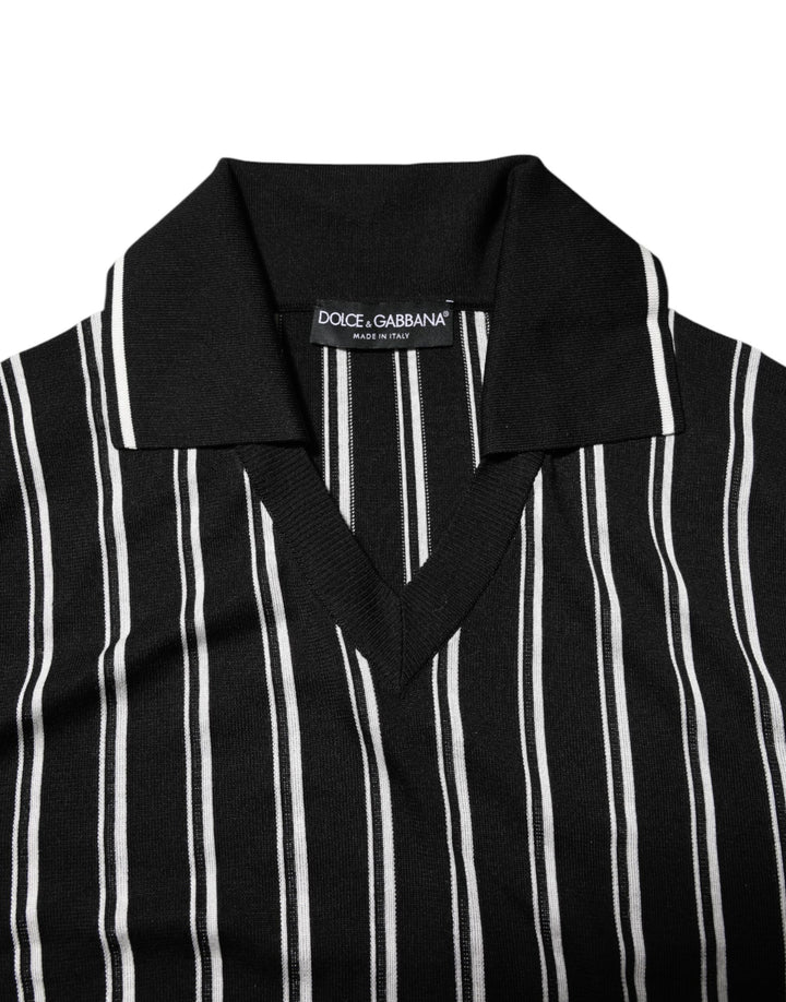 Black White Stripes Collared Polo T-shirt