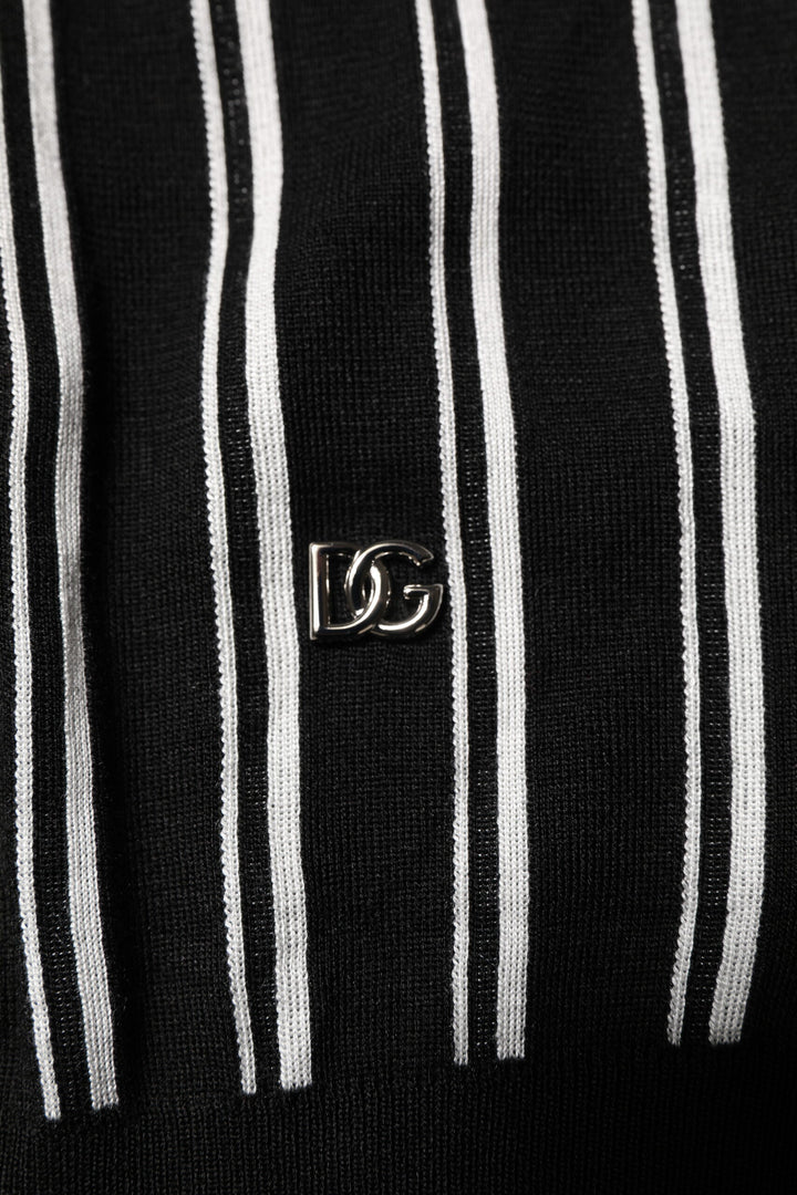 Black White Stripes Collared Polo T-shirt