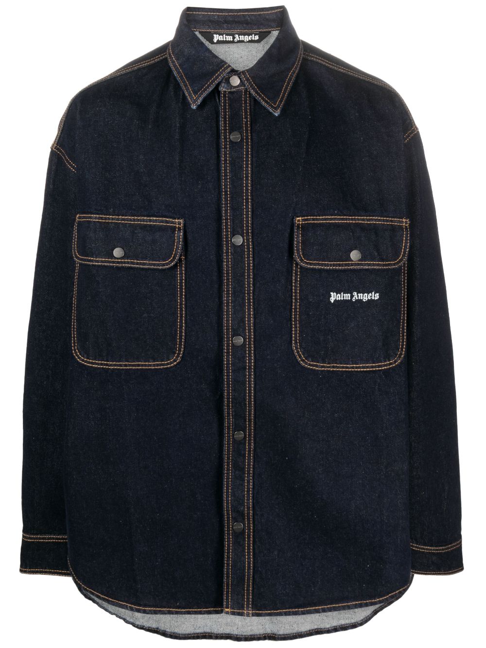 PALM ANGLES logo-embroidered denim shirt-0