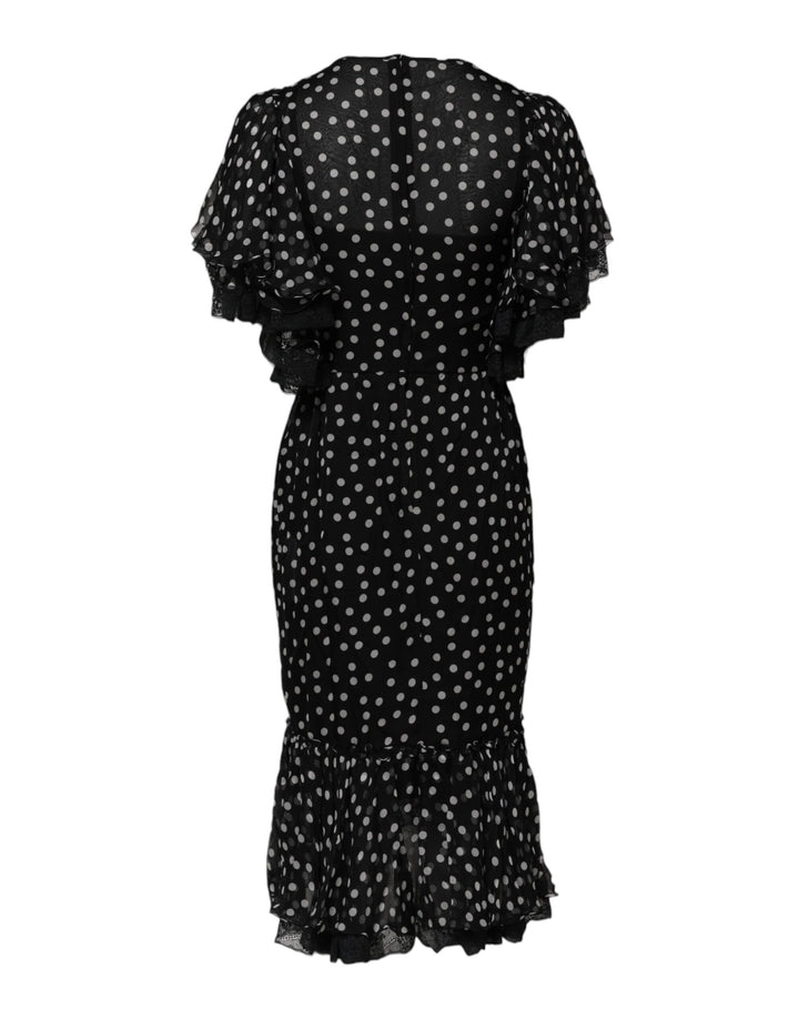 Black White Lace Polka Dot Chiffon Dress