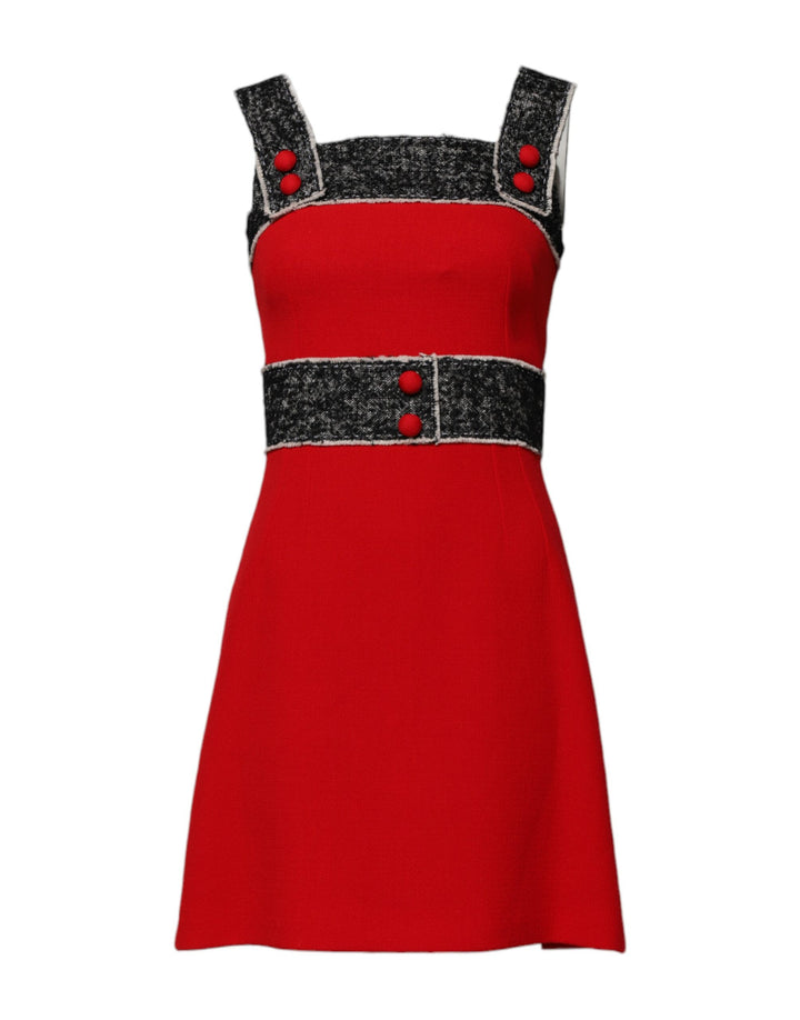 Red Wool Sleeveless A-line Flared Mini Dress