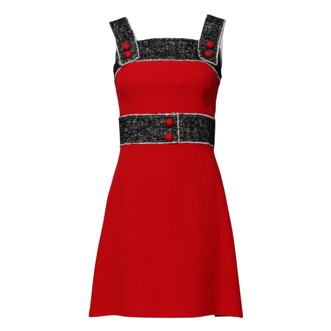 Red Wool Sleeveless A-line Flared Mini Dress