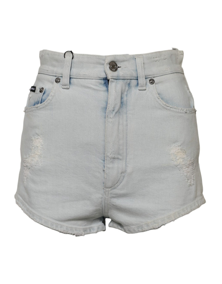 Light Blue Washed Denim Cotton Hot Pants Shorts