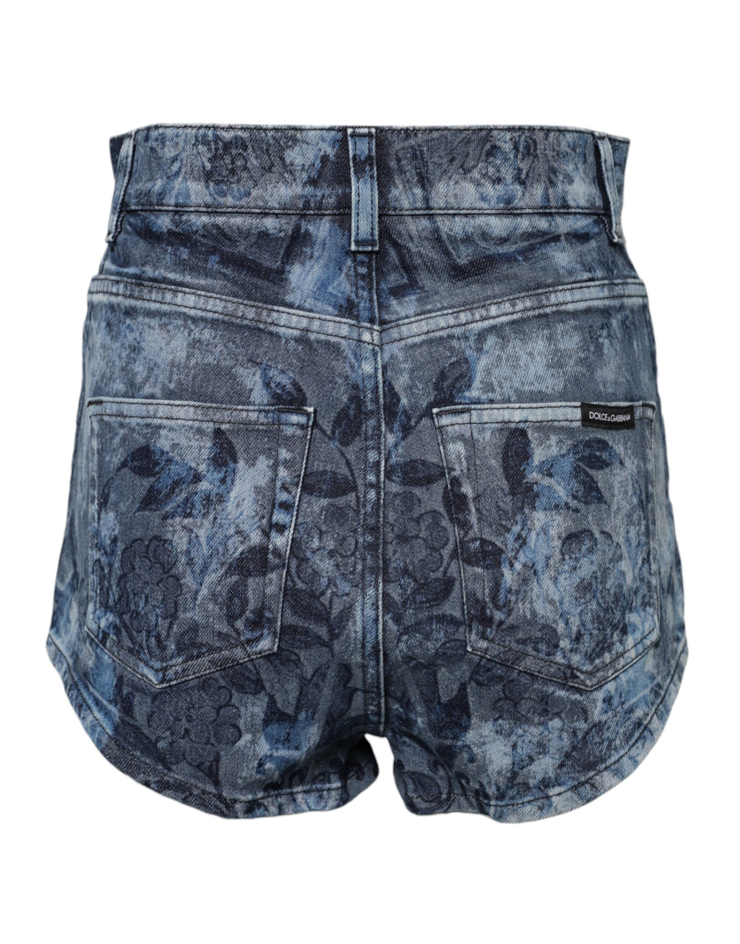 Blue Floral Print Denim Cotton Hot Pants Shorts