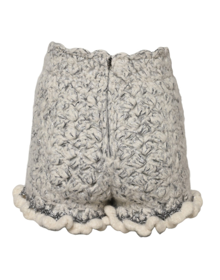 Metallic Bouclé Knit Cashmere Ruffled Shorts