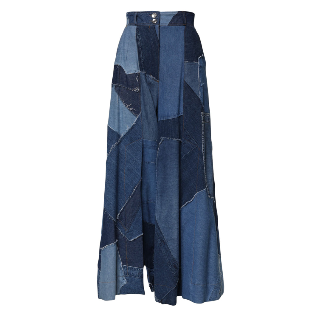 Blue Denim Long Maxi Patchwork Cotton Skirt