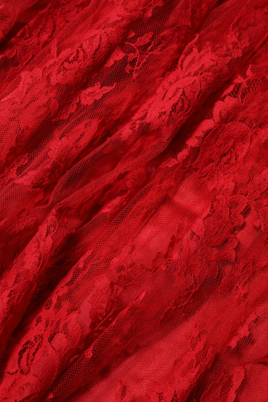 Red Cotton Floral Lace A-line Long Maxi Skirt