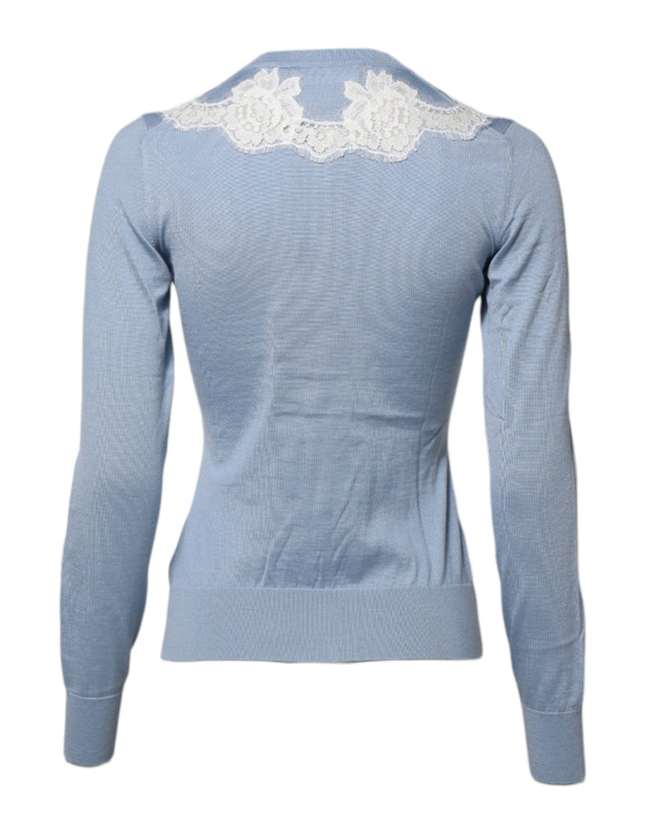 Blue Floral Lace Detailing Cardigan Sweater