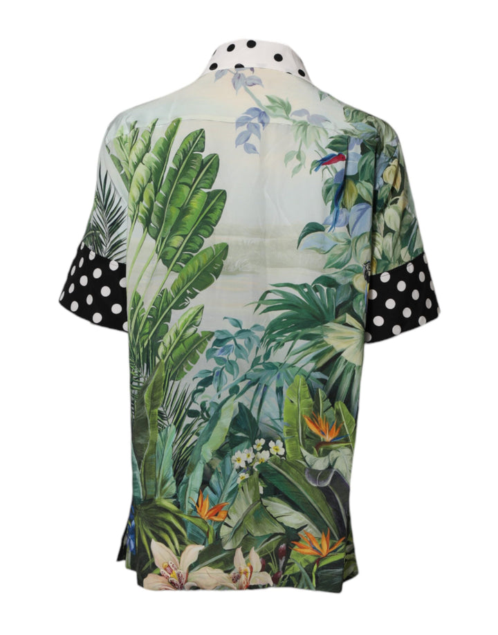 Multicolor Printed Silk Collared Shirt Top